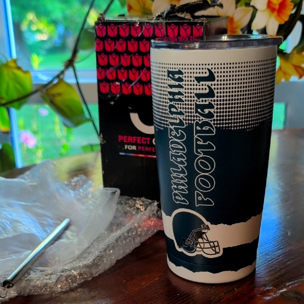 Philadelphia Football Tumbler w Metal Straw * Cleaning Brush Incl.  New In Box